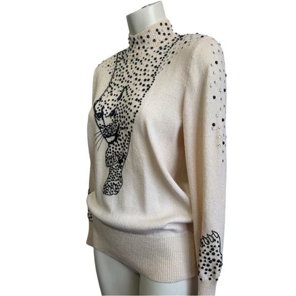 Vintage Antonella Preve Beaded Leopard Sweater Rhinestone Embellished Size Small - Picture 5 of 14
